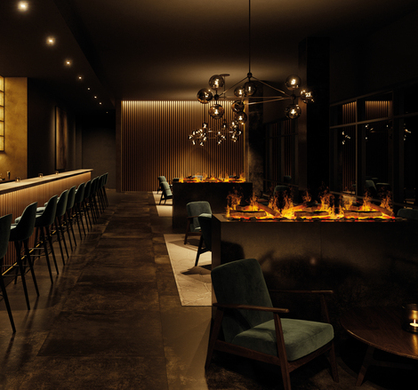 Das Elektrofeuer birgt keine Gefahren und passt perfekt in Restaurants und Bars.