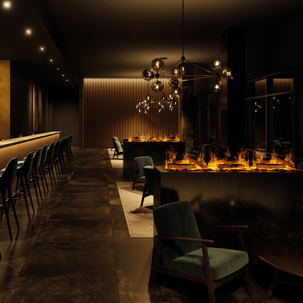 Das Elektrofeuer birgt keine Gefahren und passt perfekt in Restaurants und Bars.