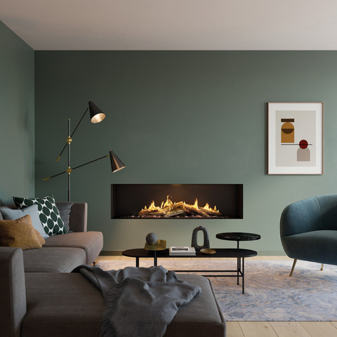 Der Gas-Kamin VISIO 160 F ist ein Frontkamin mit einwandfreier Feuersicht und gemütlichem Wohnzimmer.