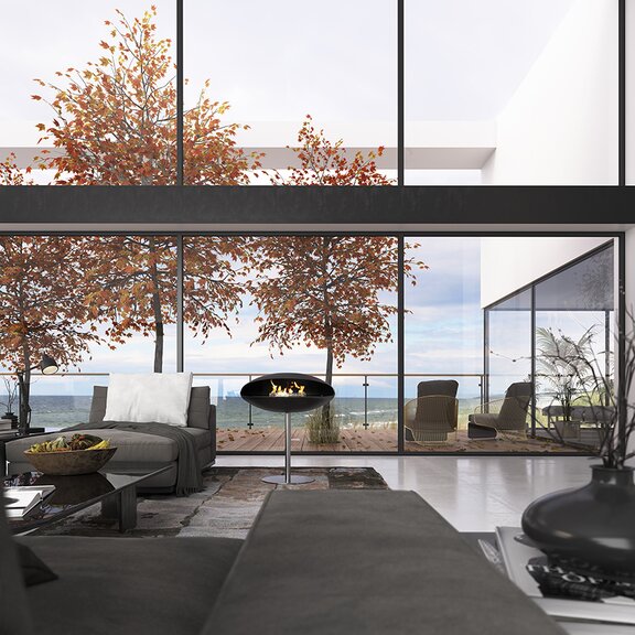 Bioethanol Feuerstelle Espoo Floor in modernem Wohnzimmer