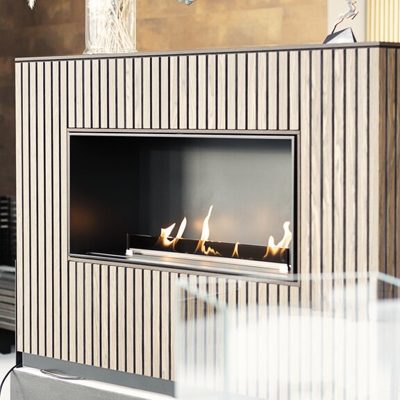 Bioethanolbrenner Panel Wall Front tief Holzverkleidung Mobile