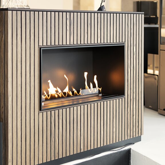 Bioethanolbrenner Panel Wall Front tief Holzverkleidung