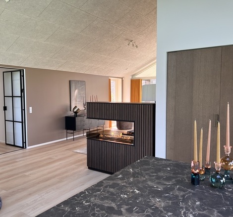 Bioethanolbrenner Panel Wall Raumteiler tief im Wohnraum