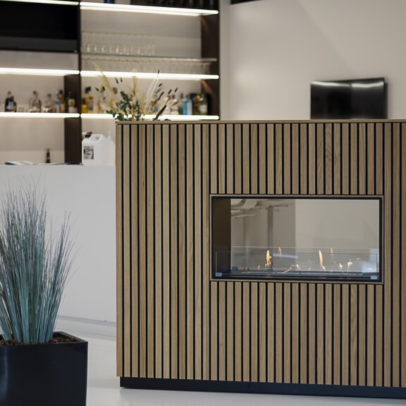 Bioethanolbrenner Panel Wall Tunnel tief Holzverkleidung Bar