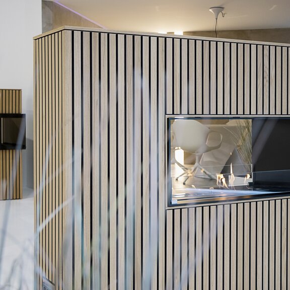 Bioethanolbrenner Panel Wall Tunnel tief Holzverkleidung