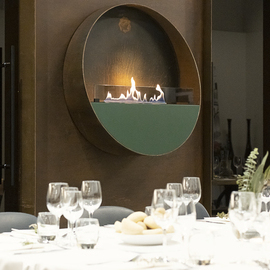 Bioethanol Feuerstelle Tokyo in grün im Esszimmer