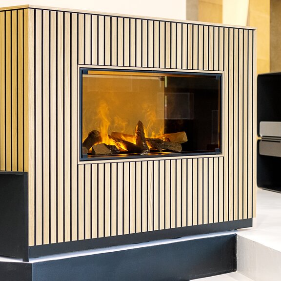 Elektrofeuer Panel Wall tunnel tief Holzverkleidung