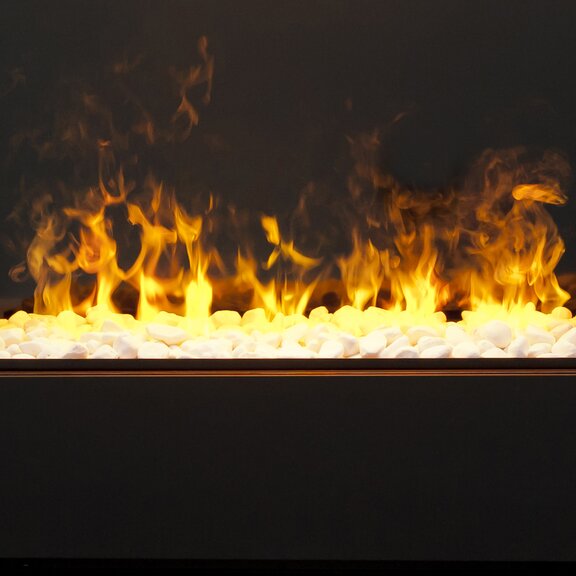 Elektrofeuer Cassette L Pebbles von Dimplex mit Wasserdampfflamme und Kieselstein-Dekoration